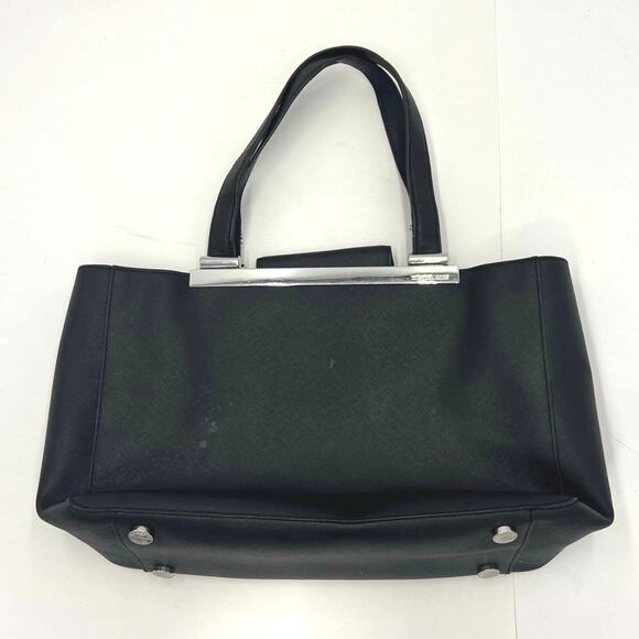 Michael Kors Black Leather Tilda Saffiano Top Handle Silver Medium Bag Tote - Picture 1 of 16